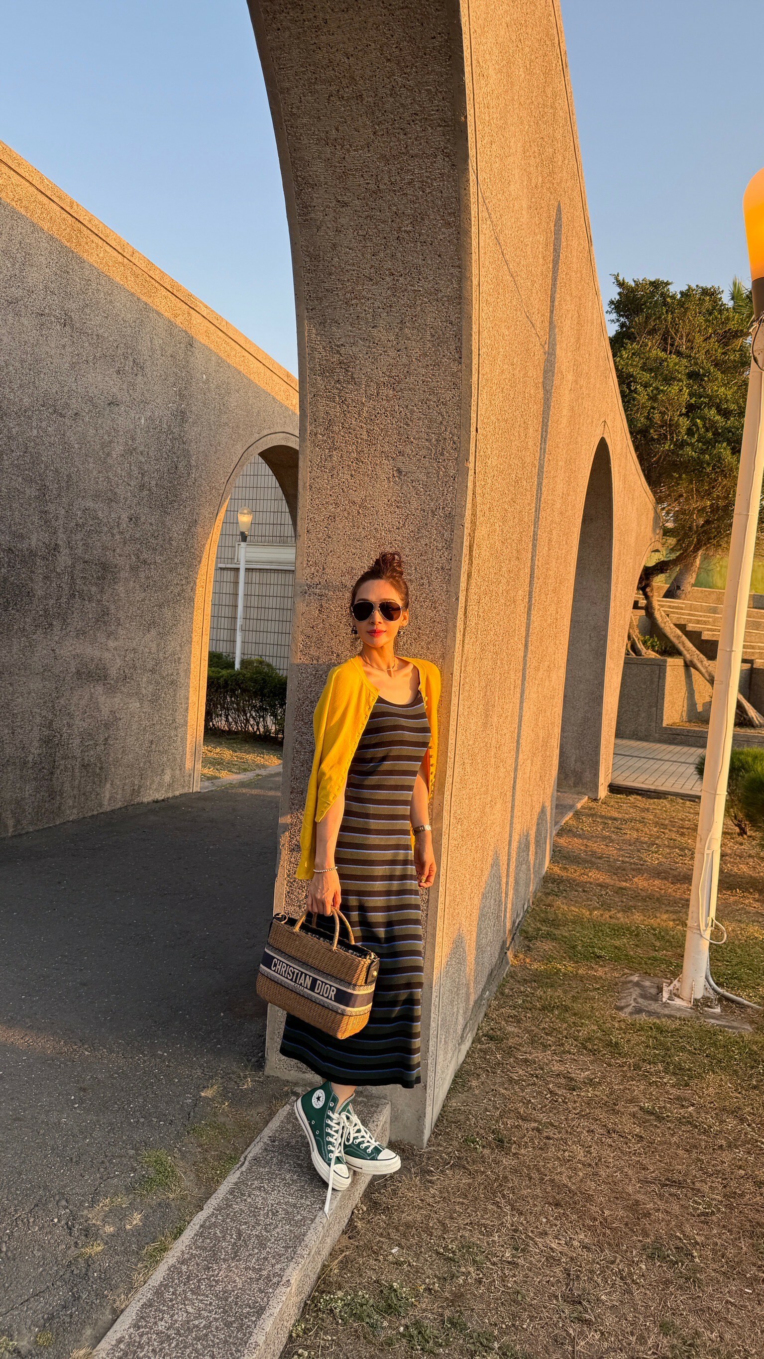 細肩撞色條紋針織洋裝