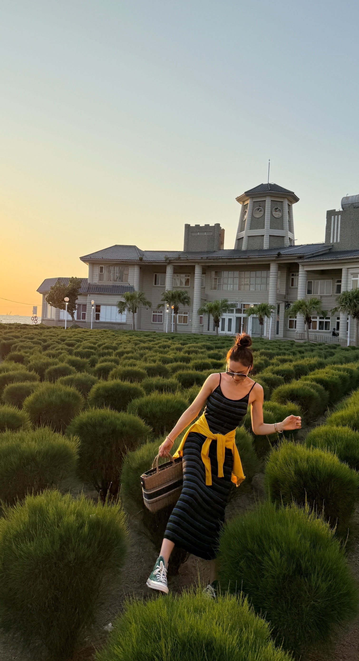 細肩撞色條紋針織洋裝