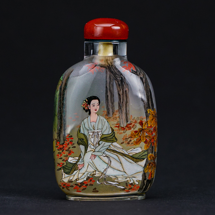 鹿港窯禮品館│經典內畫藝術-鼻煙壺-仕女與自然的詩意結合