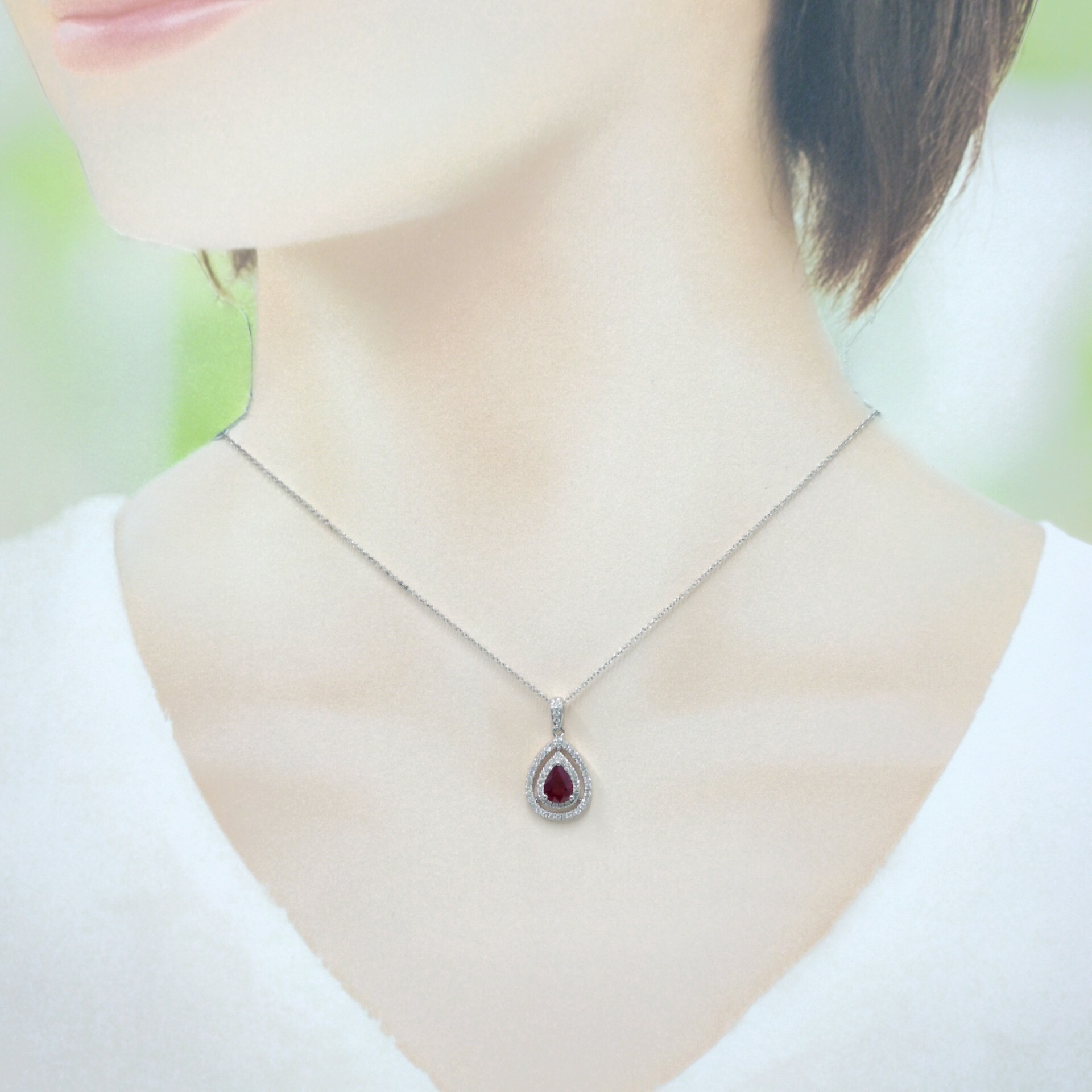 18K White Gold 0.82 Ruby and Diamond Pendant