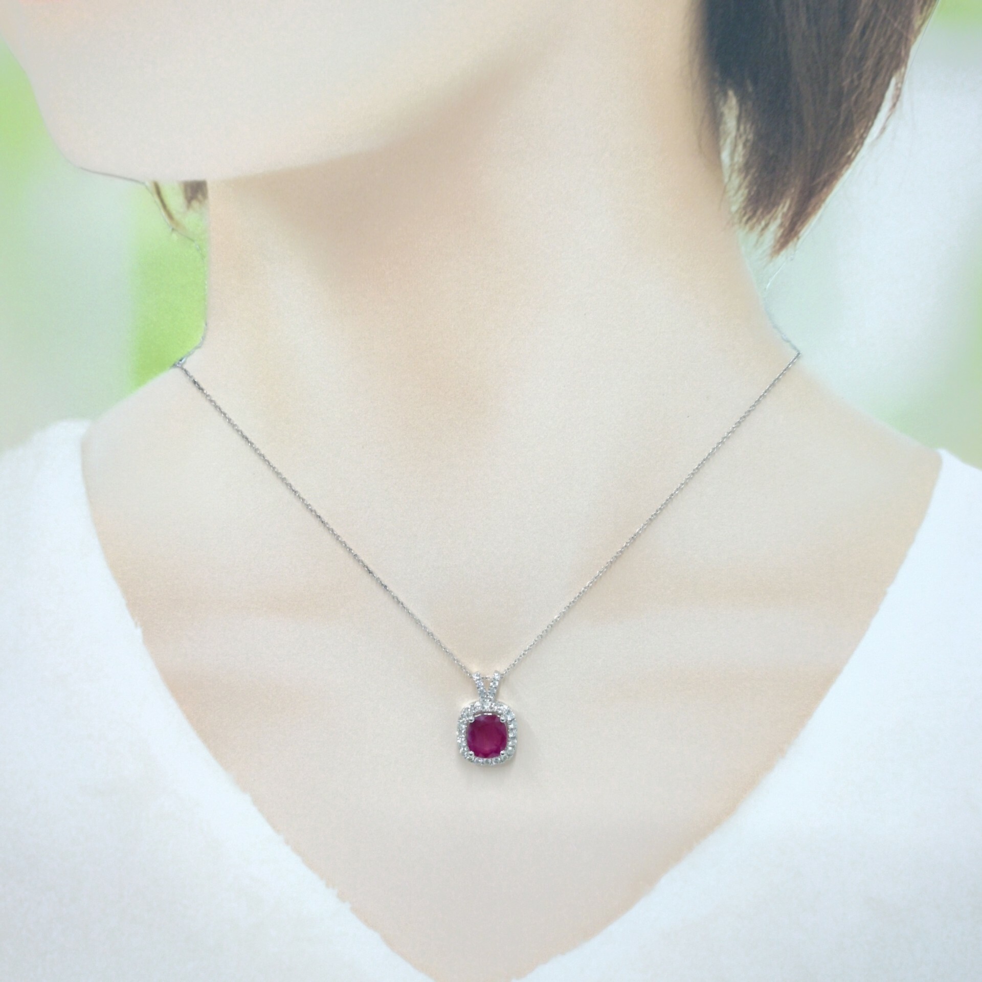 18K White Gold 2.06ct Ruby and Diamond Pendant