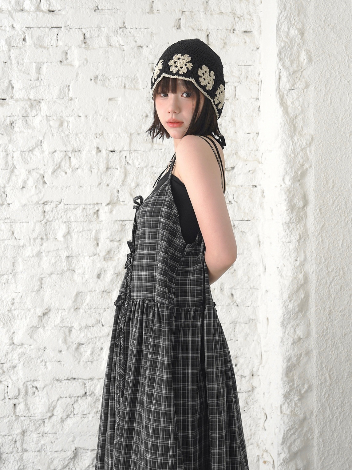 【優惠預訂】韓國格仔長吊帶裙（3色）