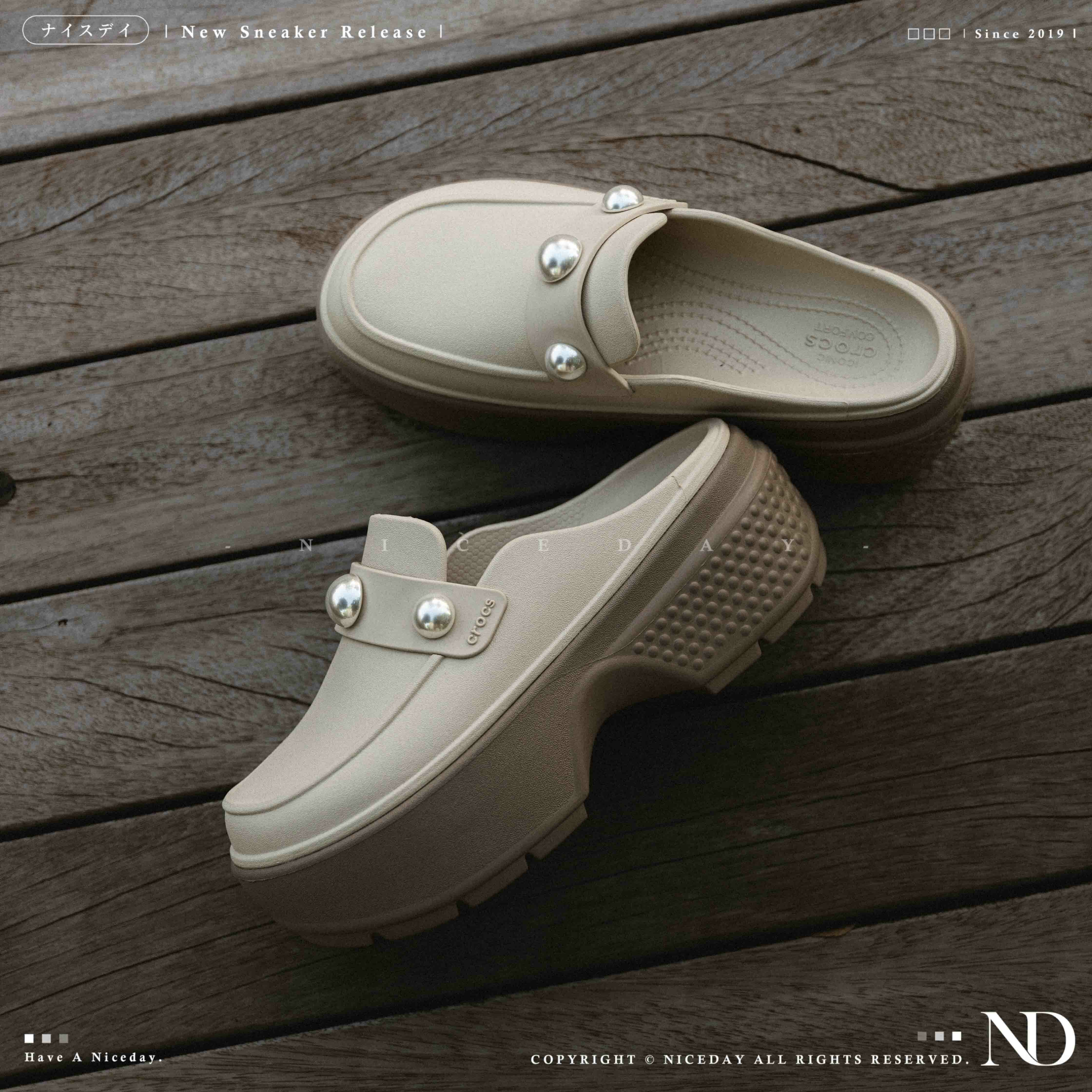 NICEDAY 現貨 Crocs Classic Crush 洞洞鞋 樂福鞋 奶茶 雪屋 皮革 棕色 厚底 珍珠 女鞋 211015-0LL