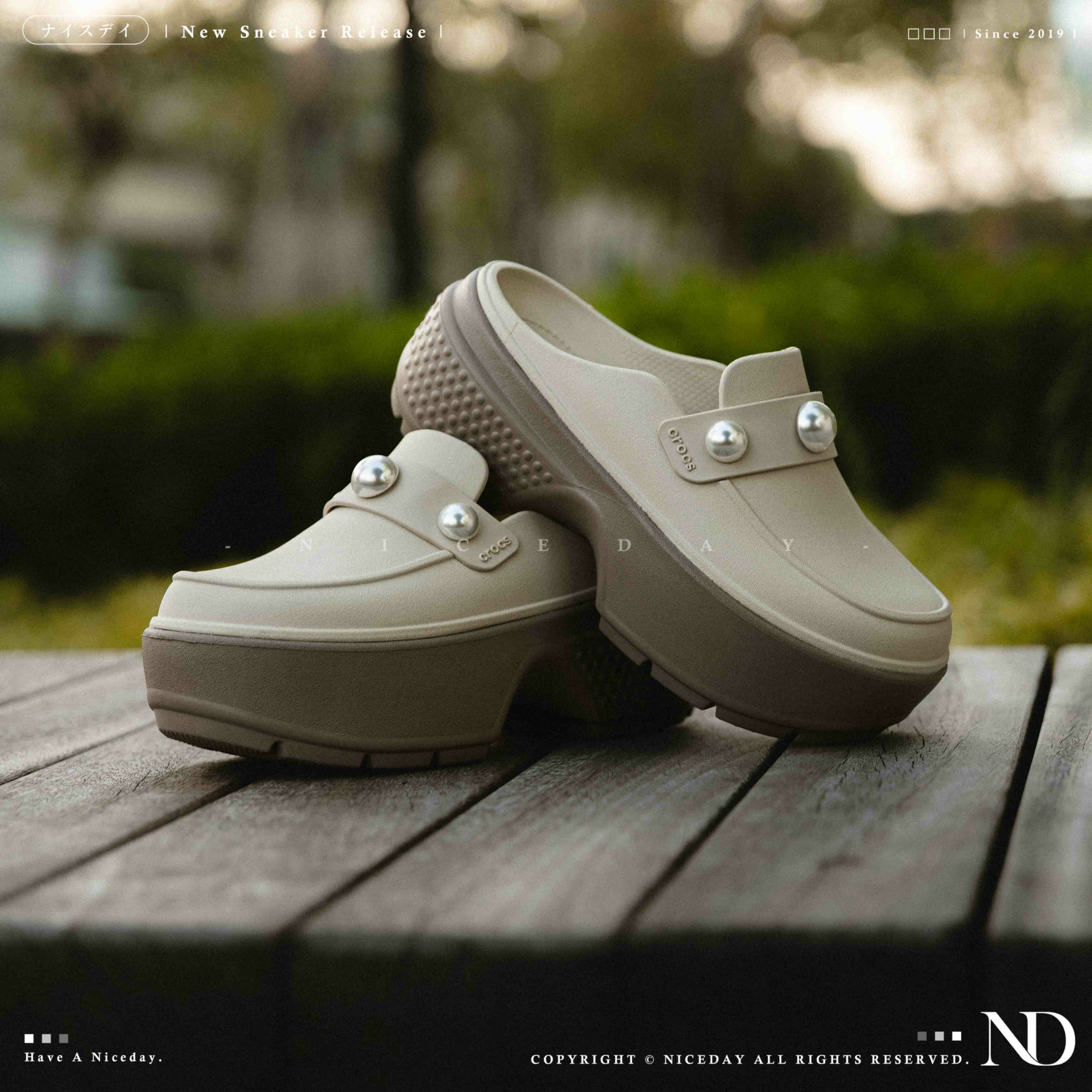 NICEDAY 現貨 Crocs Classic Crush 洞洞鞋 樂福鞋 奶茶 雪屋 皮革 棕色 厚底 珍珠 女鞋 211015-0LL