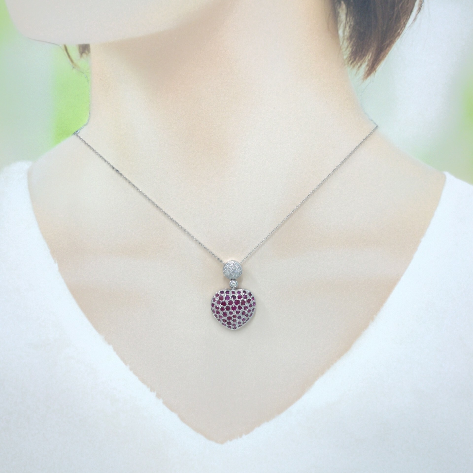 18K White Gold 1.78ct Ruby and Diamond Pendant