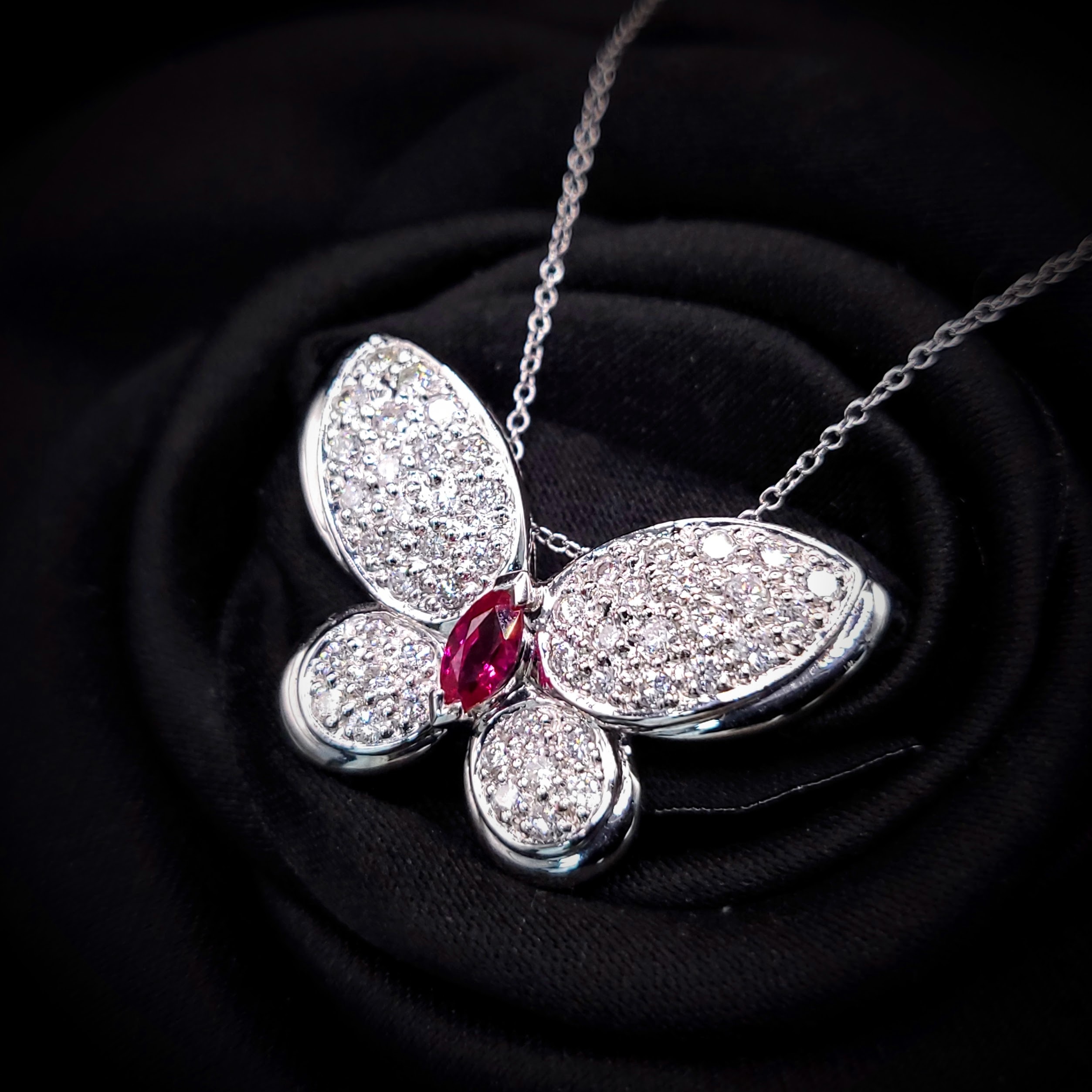 18K White Gold 0.33ct Ruby and Diamond Pendant