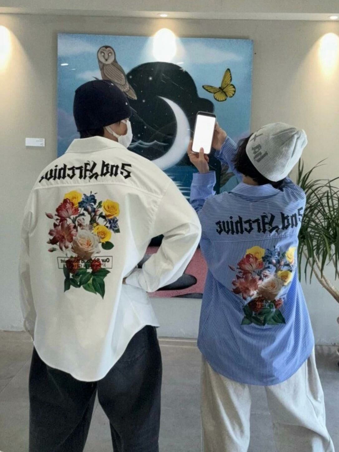 淨色/直間英文字花花圖案長袖恤衫 2nd-207S