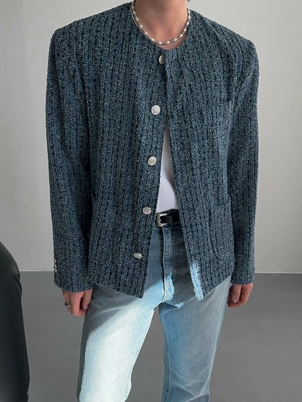 圓領格紋開胸外套 Crunky_youth-082JK