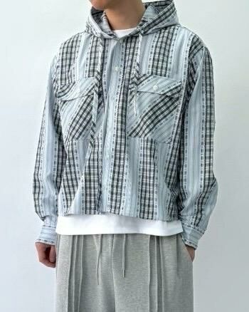 拼格仔連帽長袖恤衫 Crunky_youth-086JK