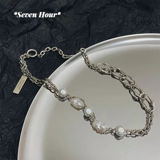 SEVEN HOUR 暮色狂奔 / 雙層 不規則 夢幻 珍珠 拼接 項鍊