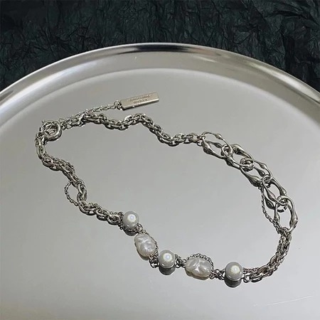 SEVEN HOUR 暮色狂奔 / 雙層 不規則 夢幻 珍珠 拼接 項鍊