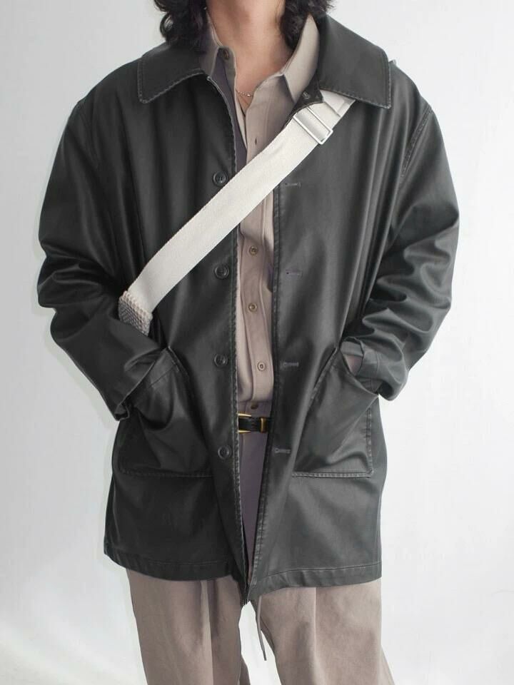 淨色反領開胸合成皮褸 TAC-0146JK