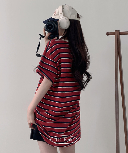 【優惠預訂】男女可穿！韓國OVERSIZE撞色橫間短袖TEE（5色）