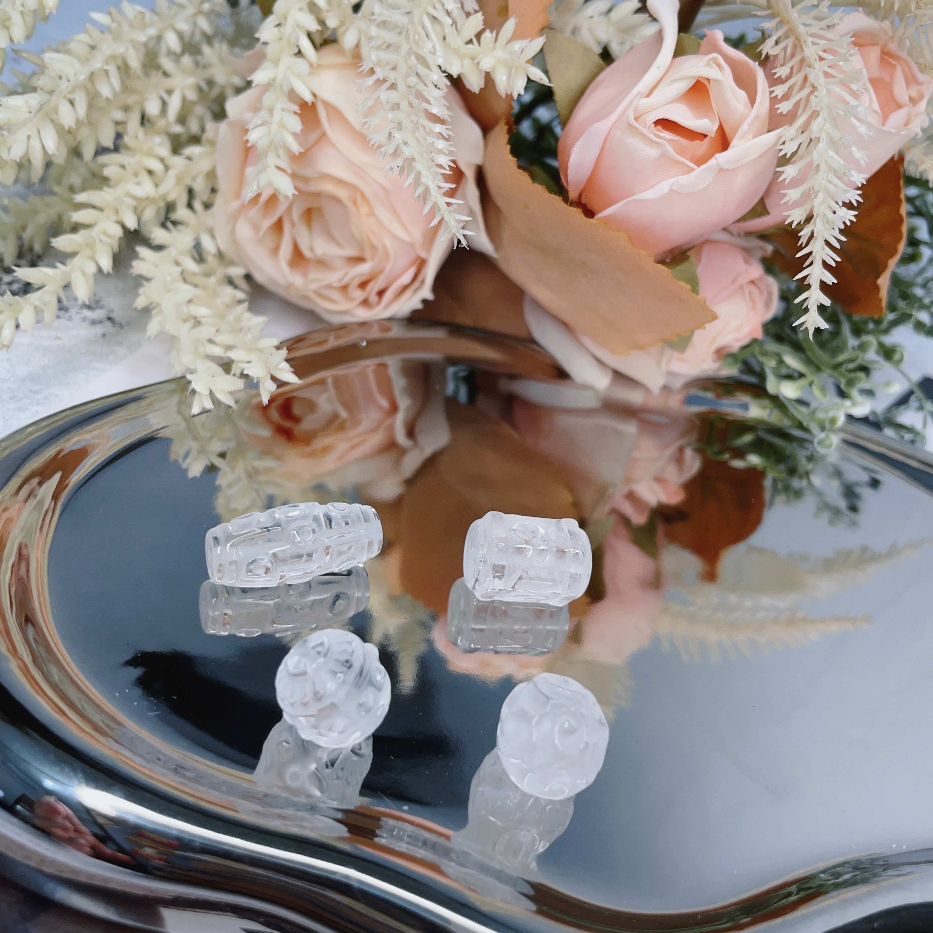 白水晶穿孔配件｜各式筒珠、花、貔貅、翅膀