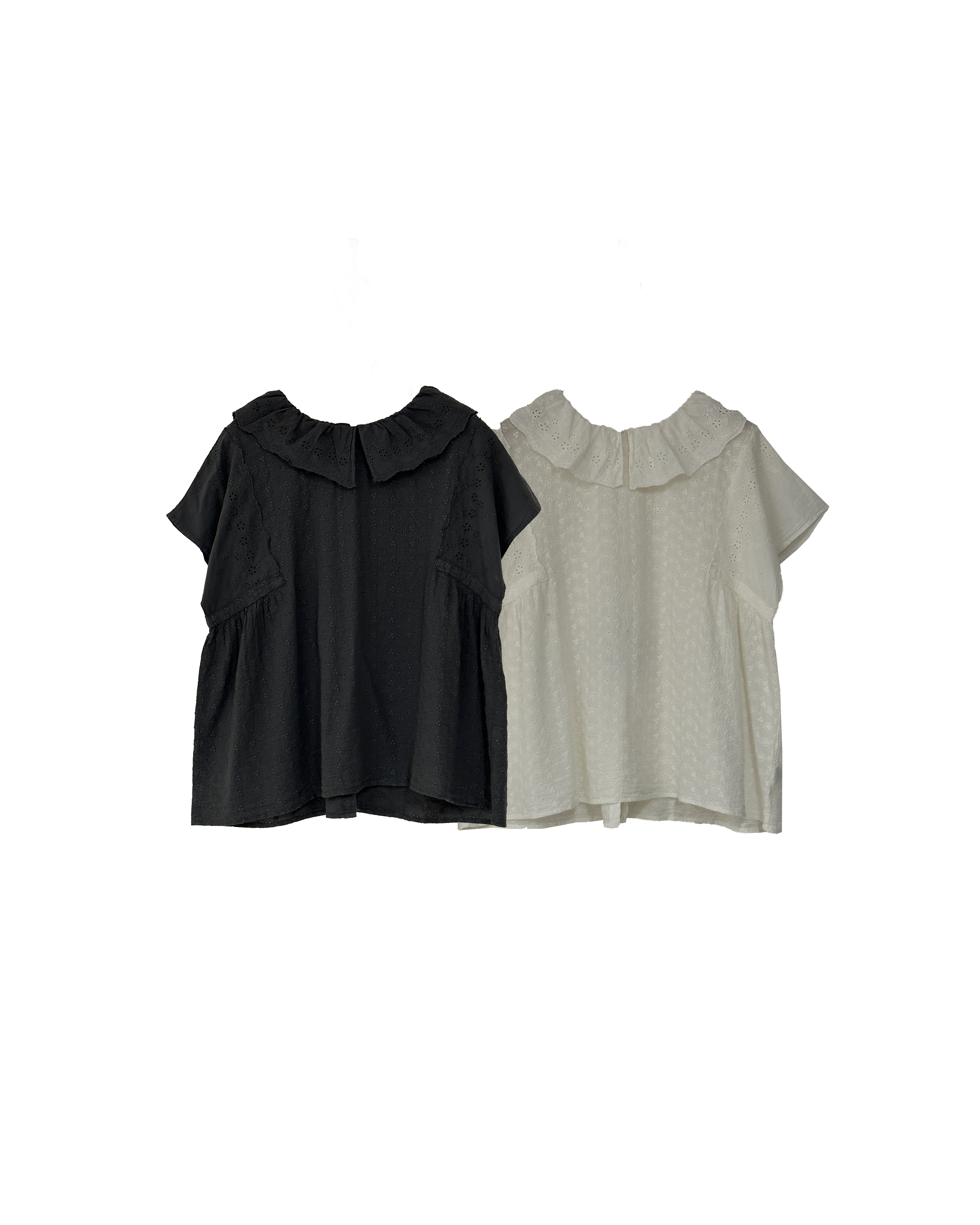 落肩全通花荷葉領上衣