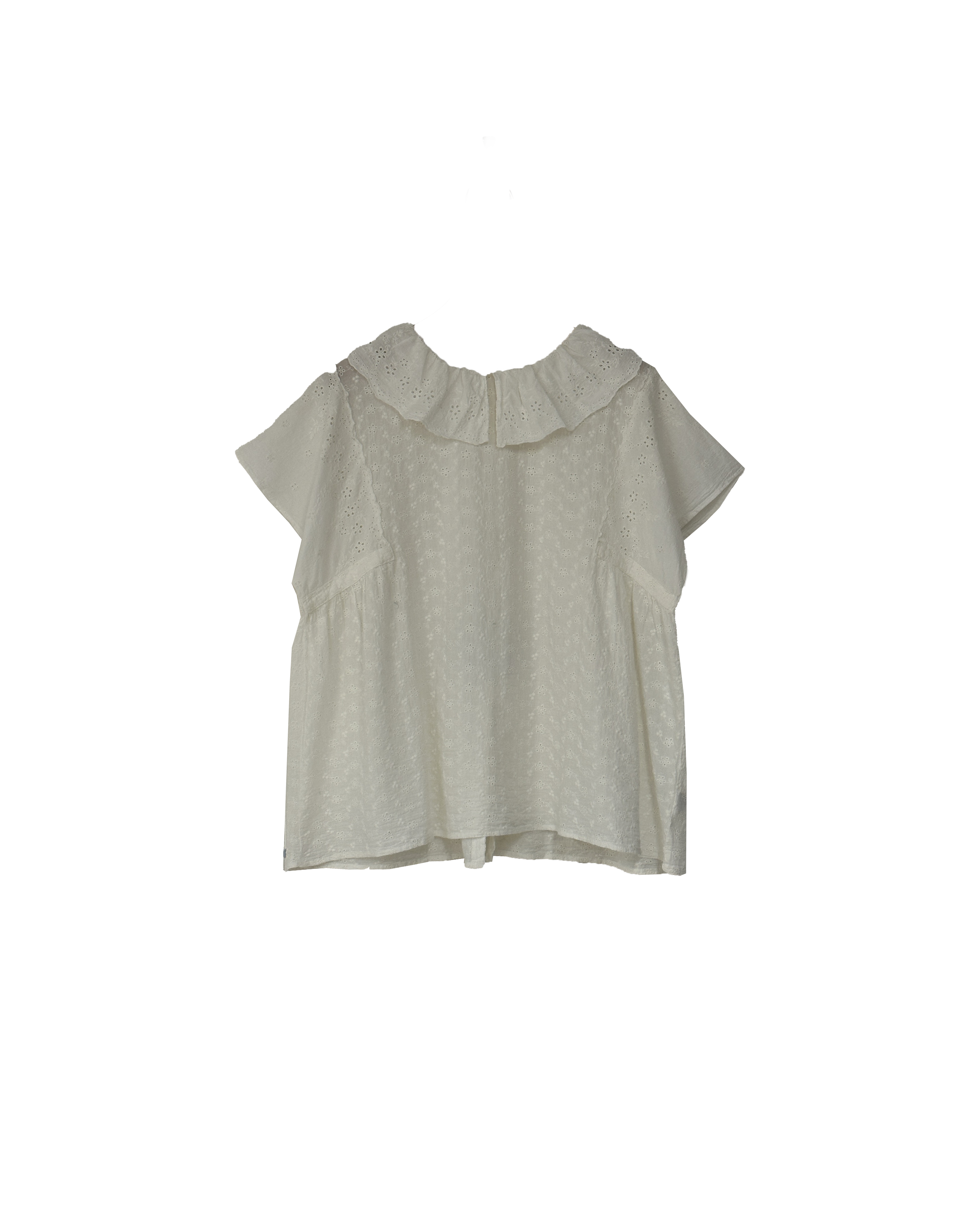 落肩全通花荷葉領上衣