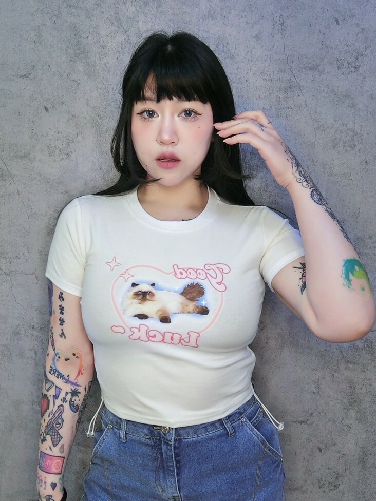 美式甜心貓咪短T