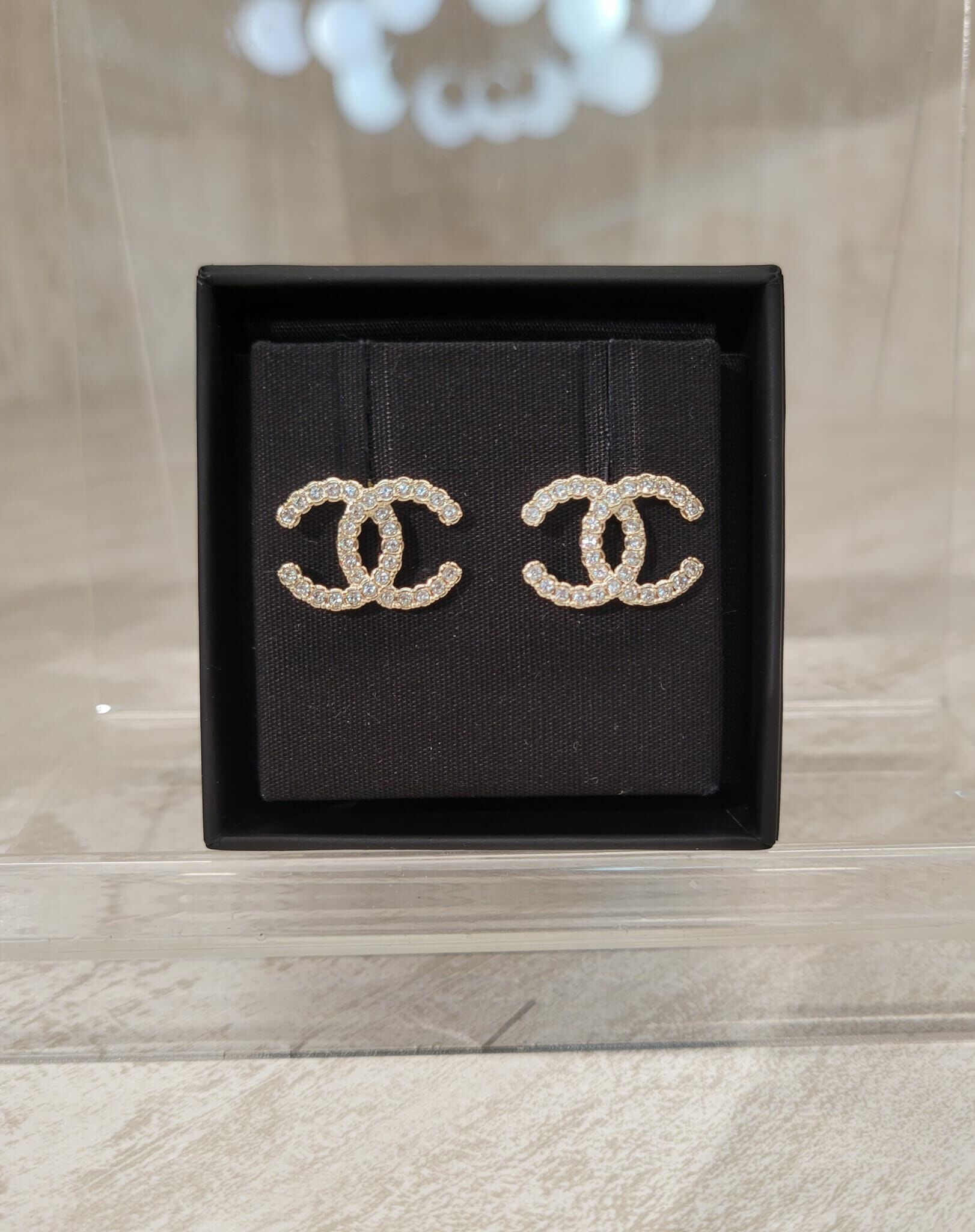 CHANEL ABF269 EARRINGS LIGHT GOLD LOGO 2CM 淡金色 耳環