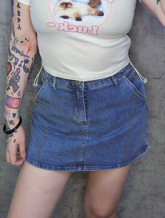 腰設計小開岔設計切線牛仔窄裙