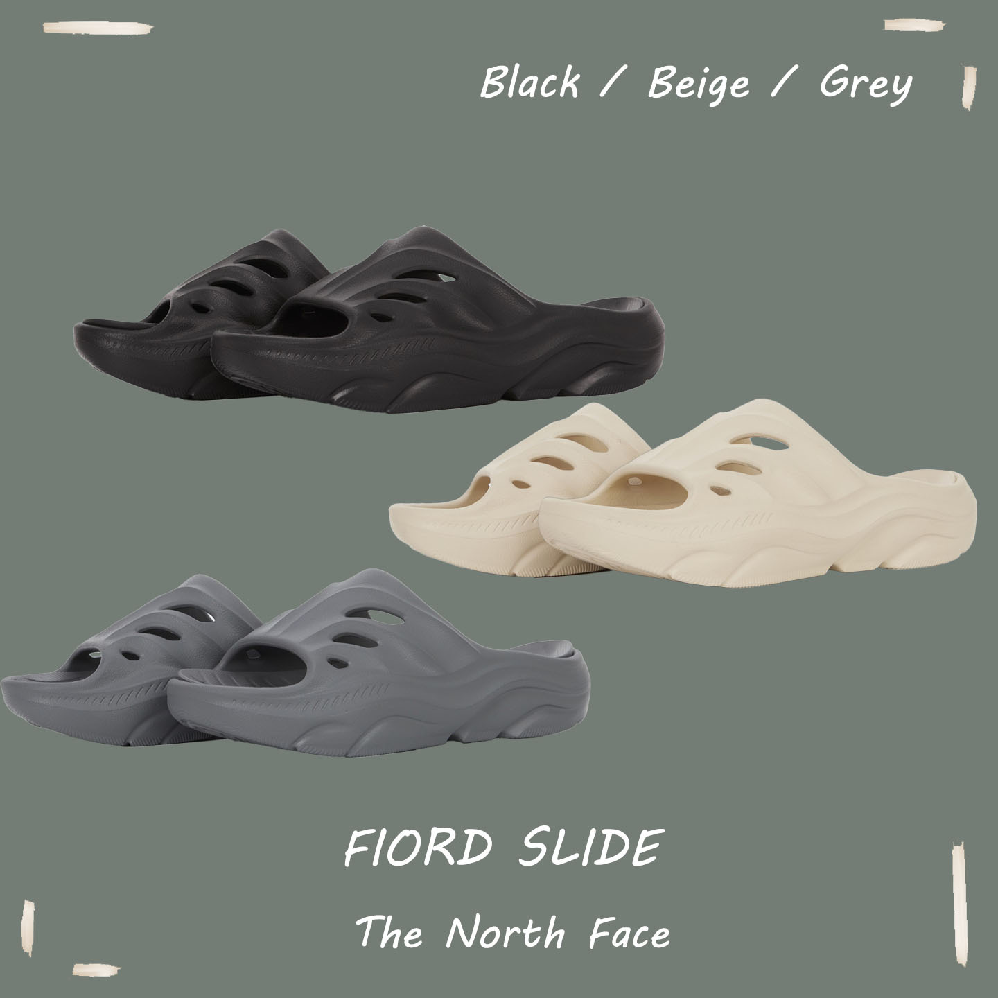 【OWN】The North Face FIORD SLIDE 登山 機能 緩衝 防水 涼拖鞋 不分男女 黑色 灰色 卡其