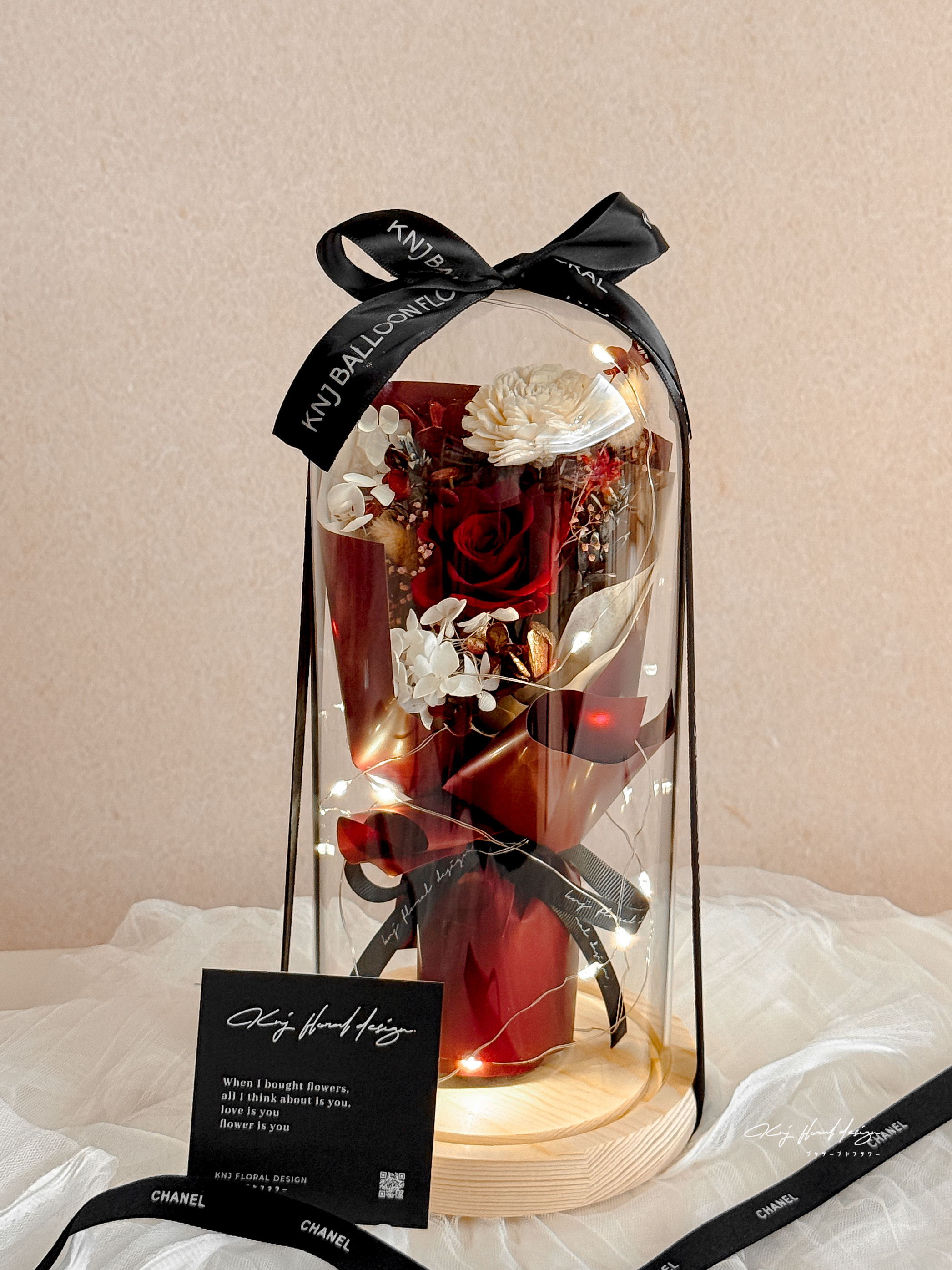 永生玫瑰花束玻璃燈盅