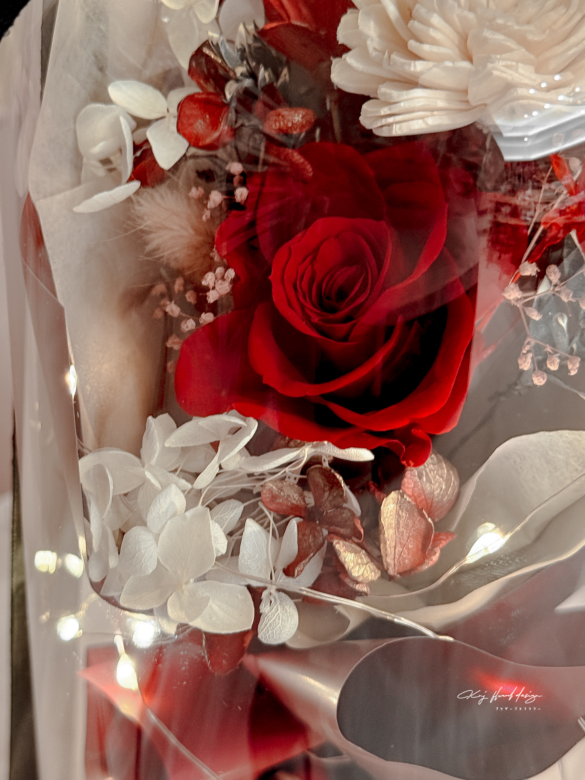 永生玫瑰花束玻璃燈盅