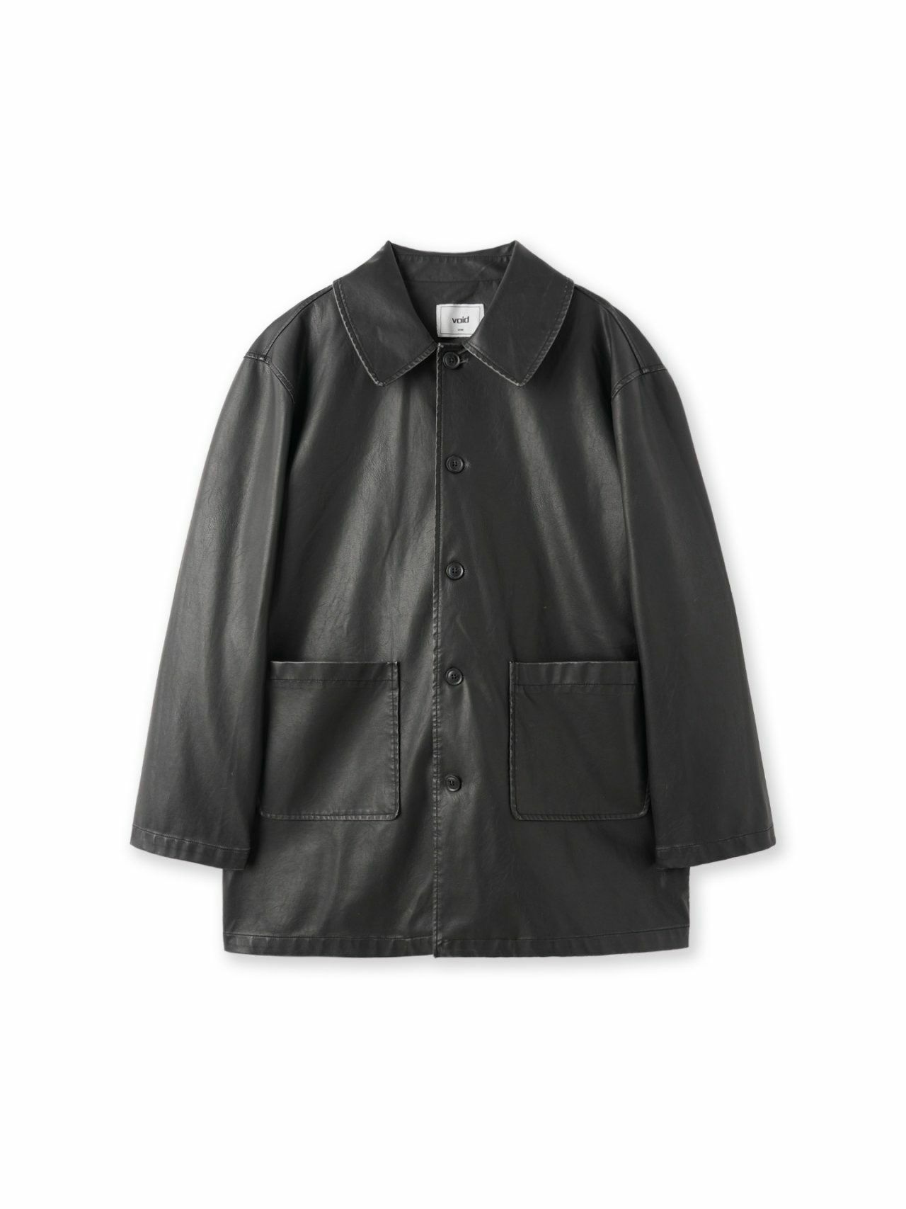 淨色反領開胸合成皮褸 VOID-081JK
