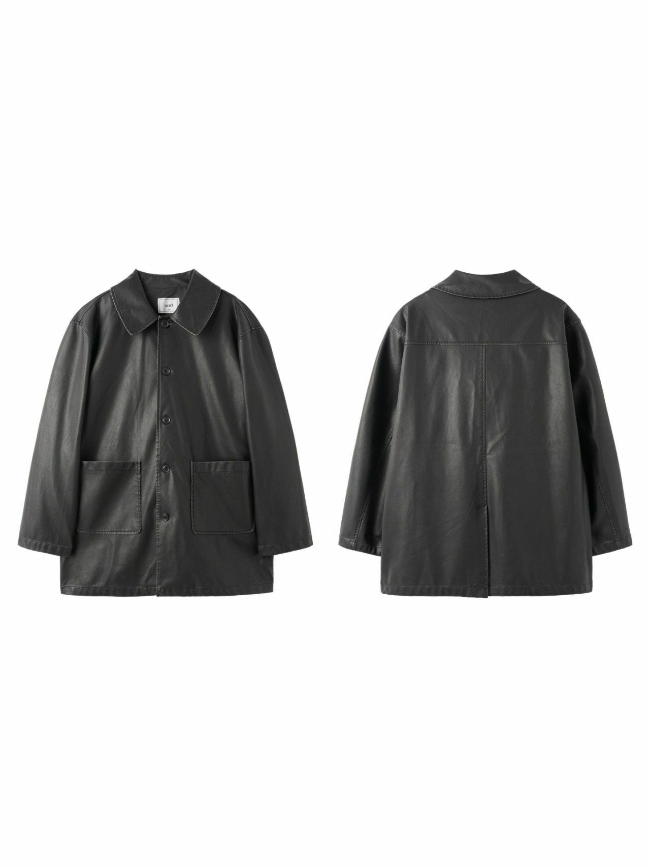 淨色反領開胸合成皮褸 VOID-081JK