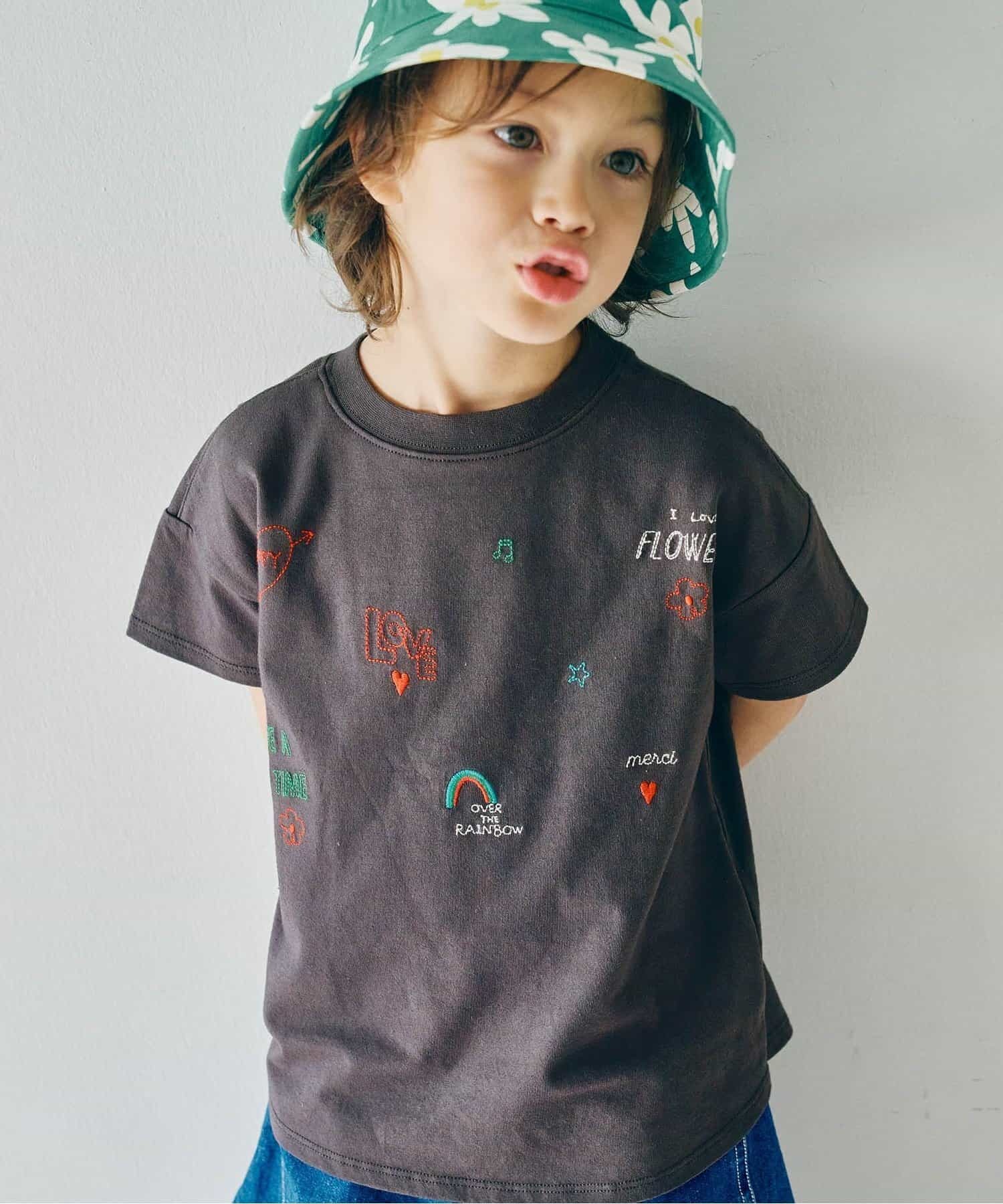 日本 p.premier 手繪塗鴉刺繡 天竺棉短袖上衣 (共2色，110-120與140) P207035