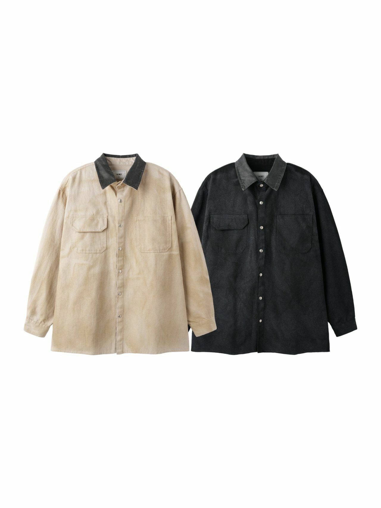 拼皮領長袖恤衫 VOID-089JK