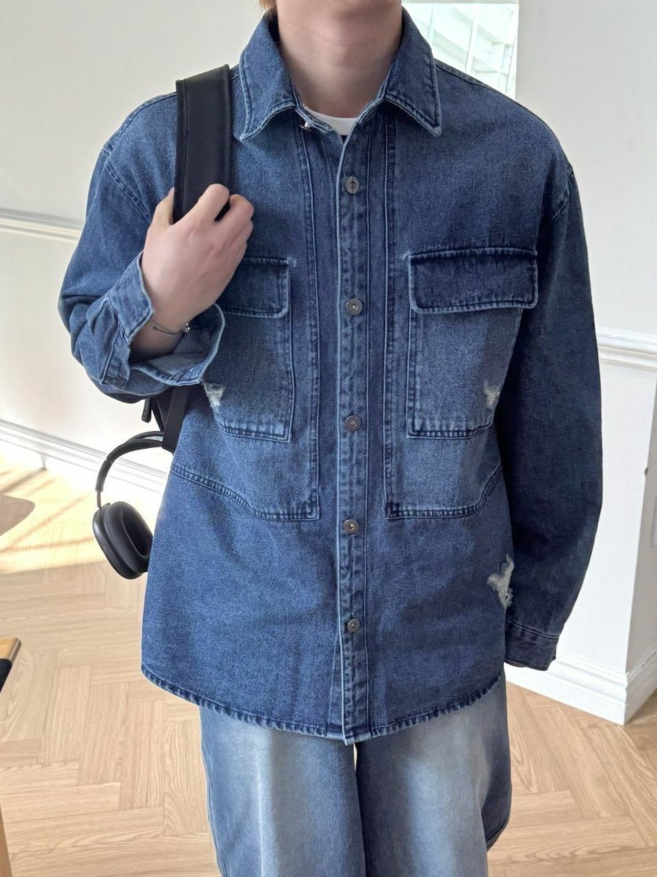 洗水牛仔長袖恤衫 BY ATTENTION-361JK