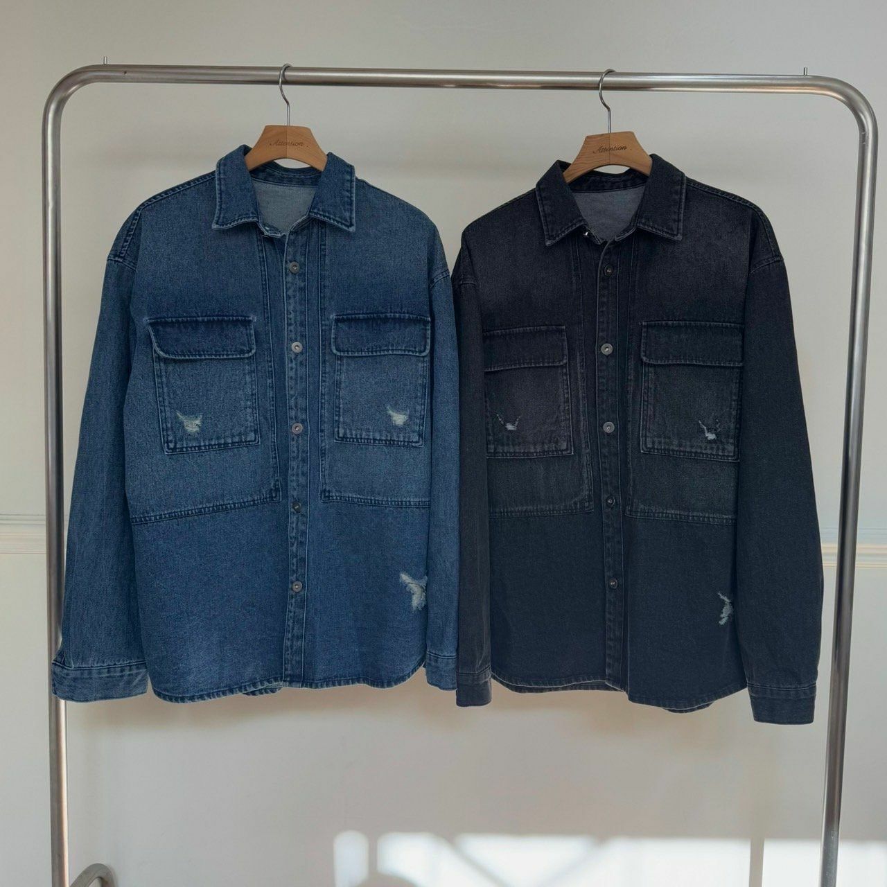 洗水牛仔長袖恤衫 BY ATTENTION-361JK