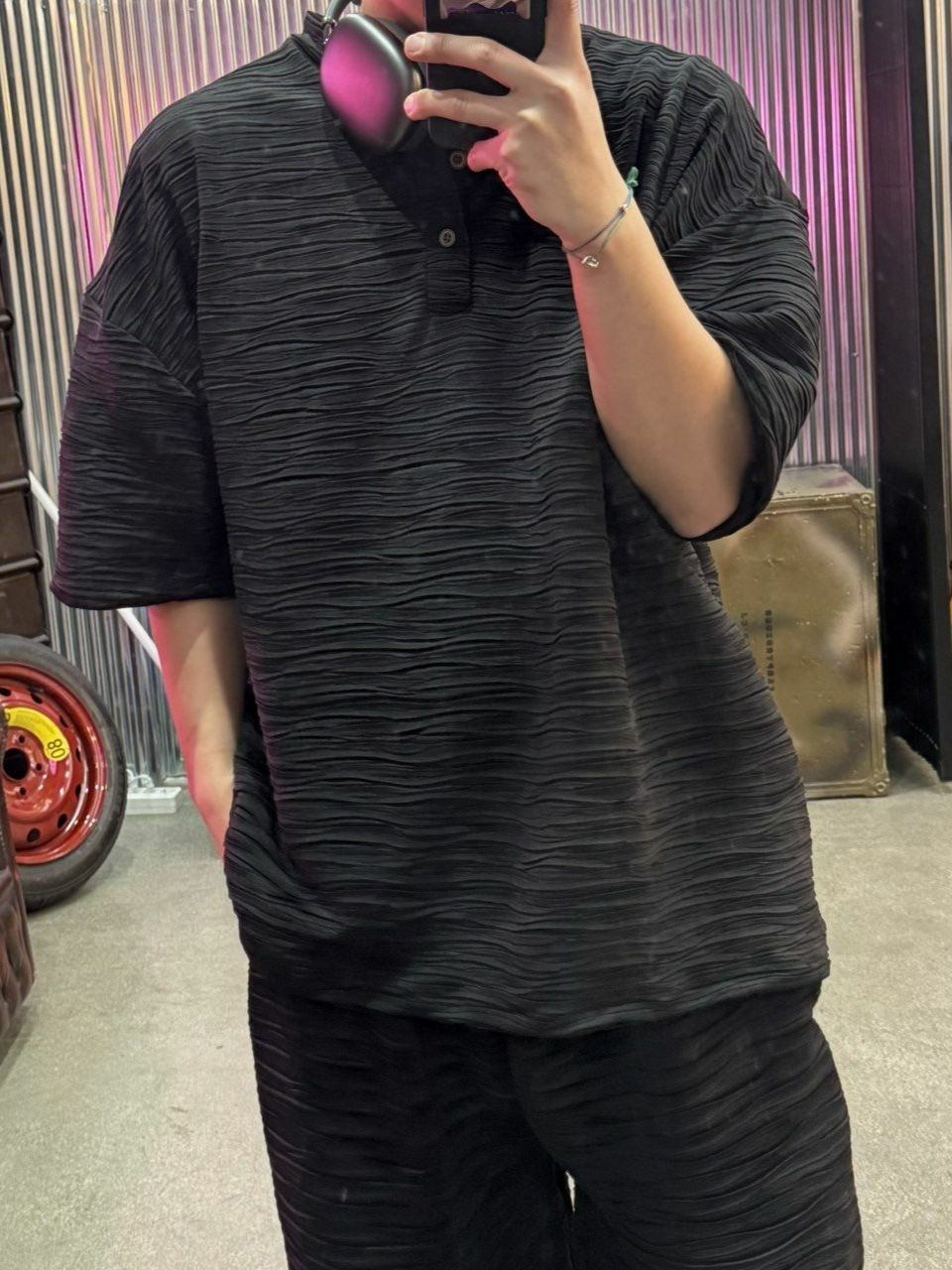 暗紋半開胸短袖Tee BY ATTENTION-375T