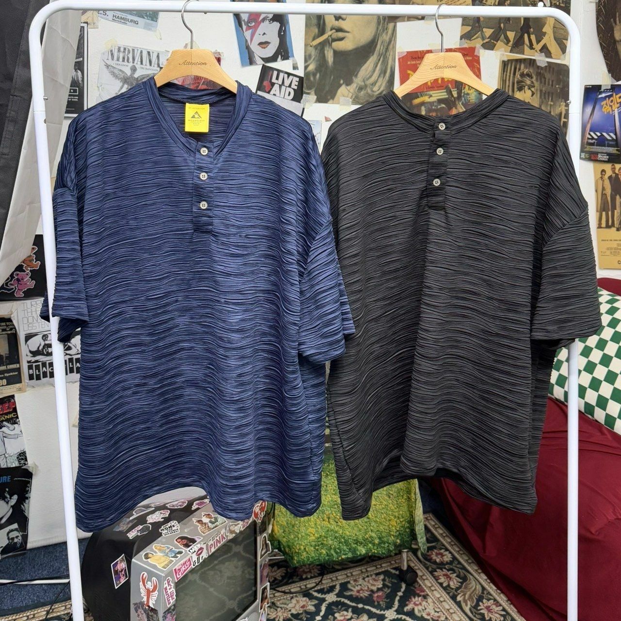 暗紋半開胸短袖Tee BY ATTENTION-375T