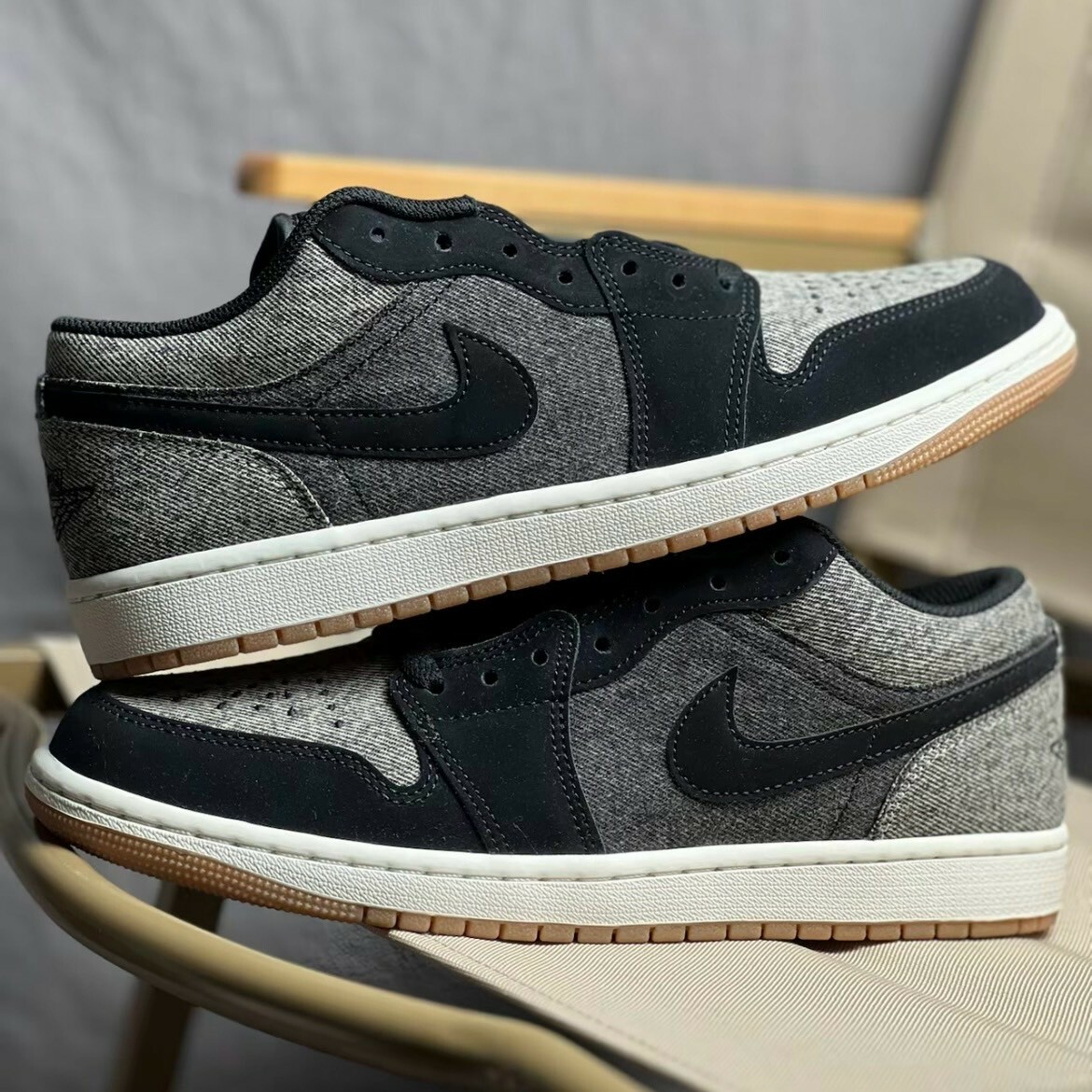 Nike Air Jordan 1 Low SE Black Denim 丹寧灰黑 牛仔布 刺繡 喬丹 AJ1 膠底 低筒休閒鞋