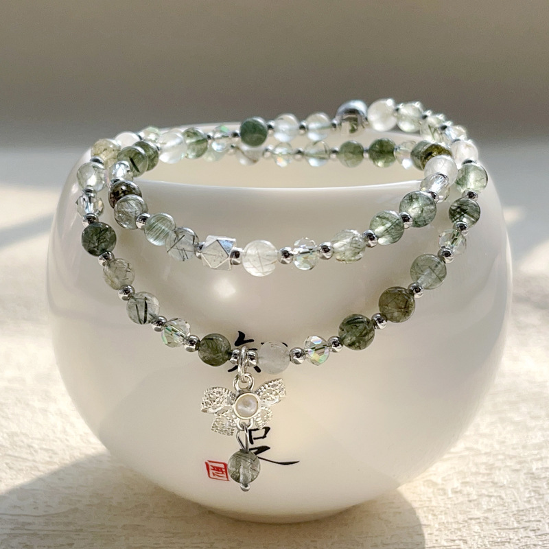 【星軌】天然綠髮晶精緻綠水晶復古雙圈手鍊