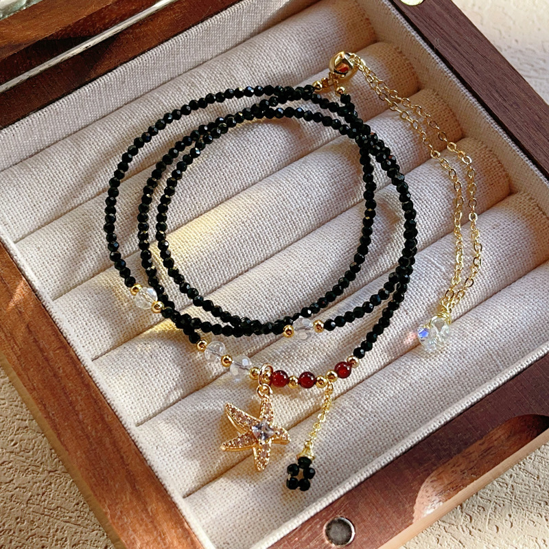 【星軌】黑尖晶切面三圈手鍊/項鍊/鎖骨鍊