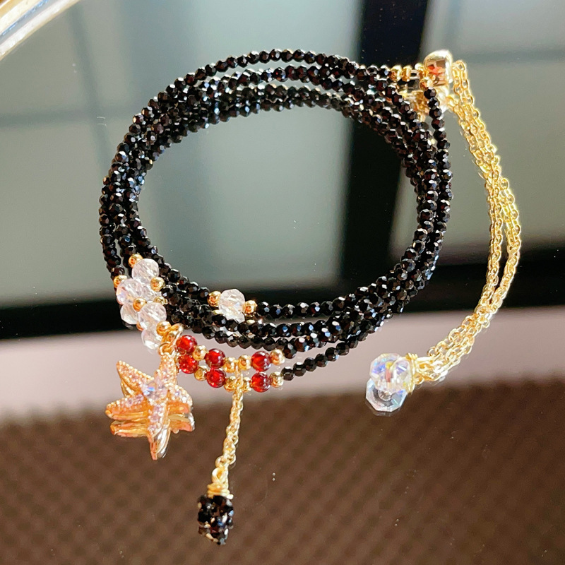 【星軌】黑尖晶切面三圈手鍊/項鍊/鎖骨鍊