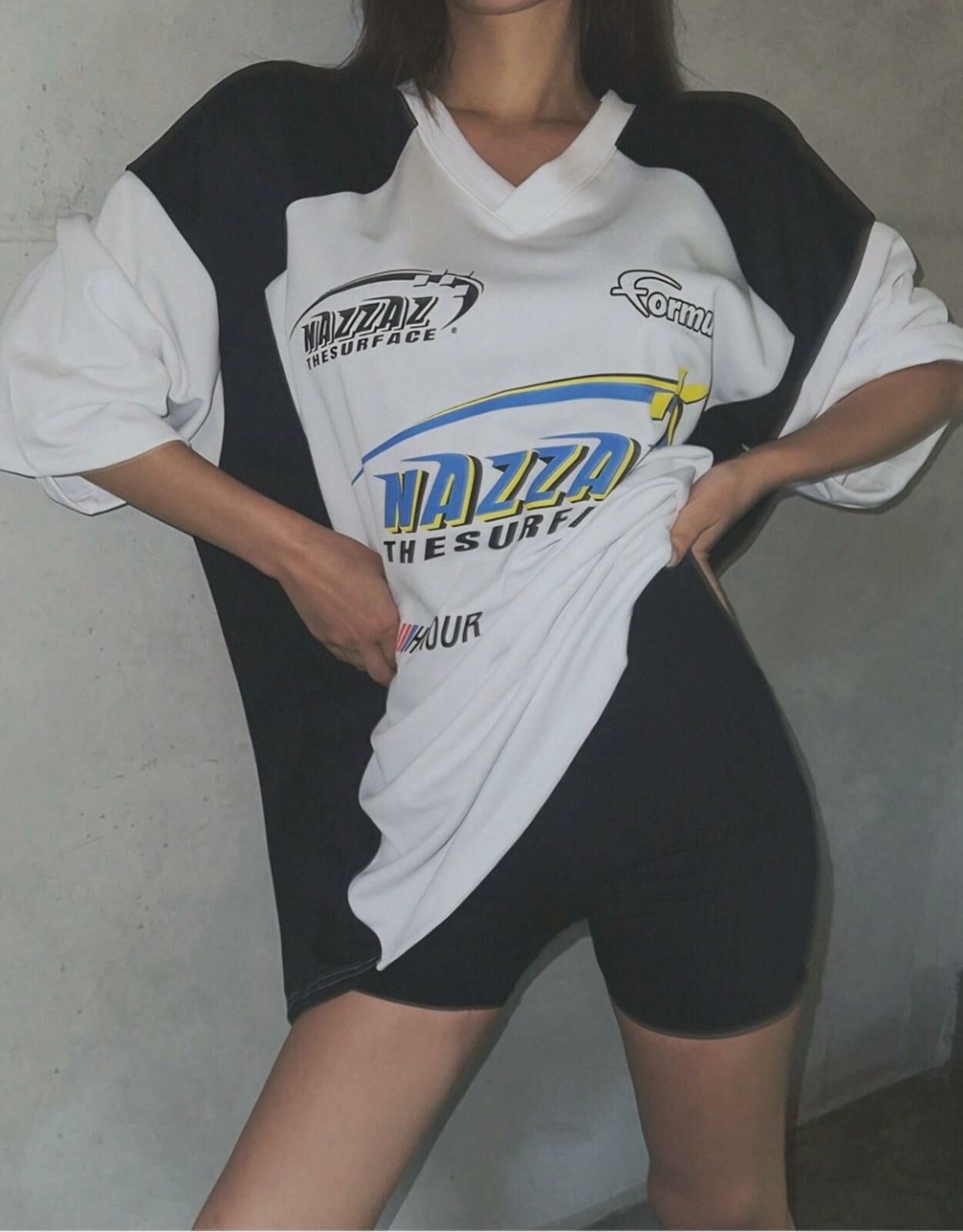 OverSize V領英文字短袖Tee T5554