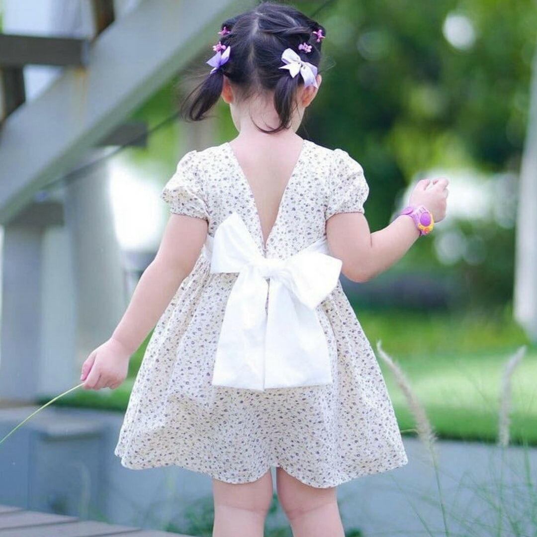 泰國-小碎花蝴蝶結親子洋裝-小童洋裝