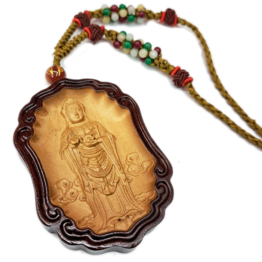 觀音菩薩{黃楊木}中國結項鍊【十方】154545