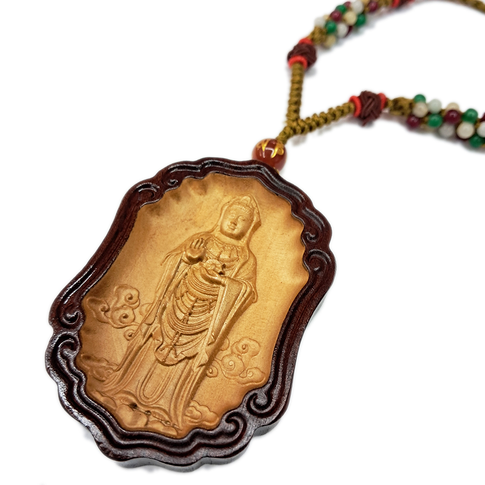 觀音菩薩{黃楊木}中國結項鍊【十方】154545