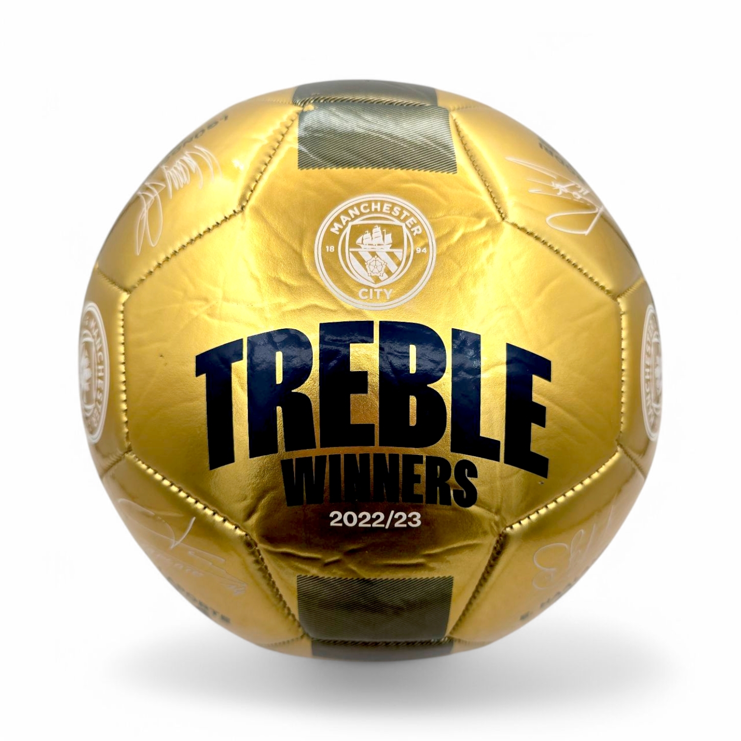 曼城金色三冠王簽名5號足球