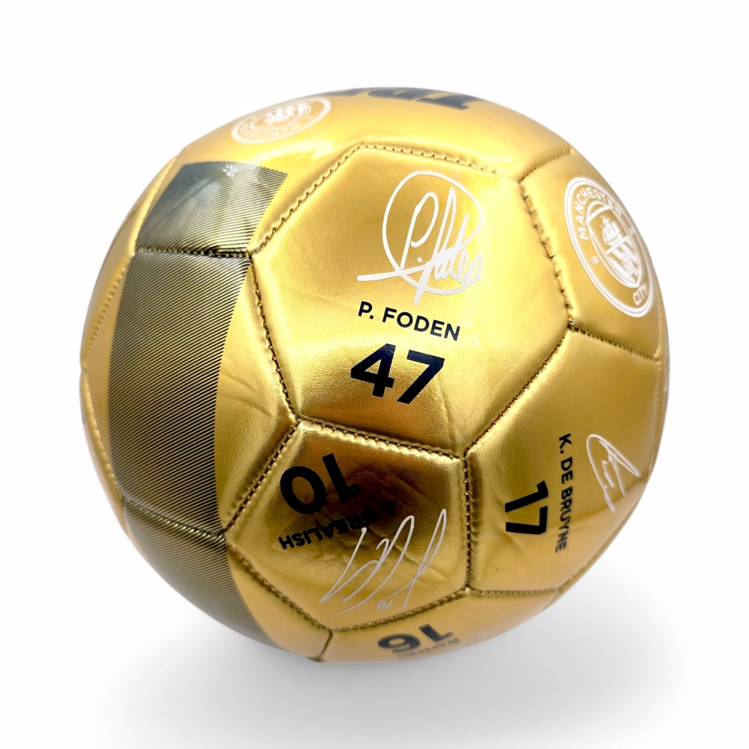 曼城金色三冠王簽名5號足球