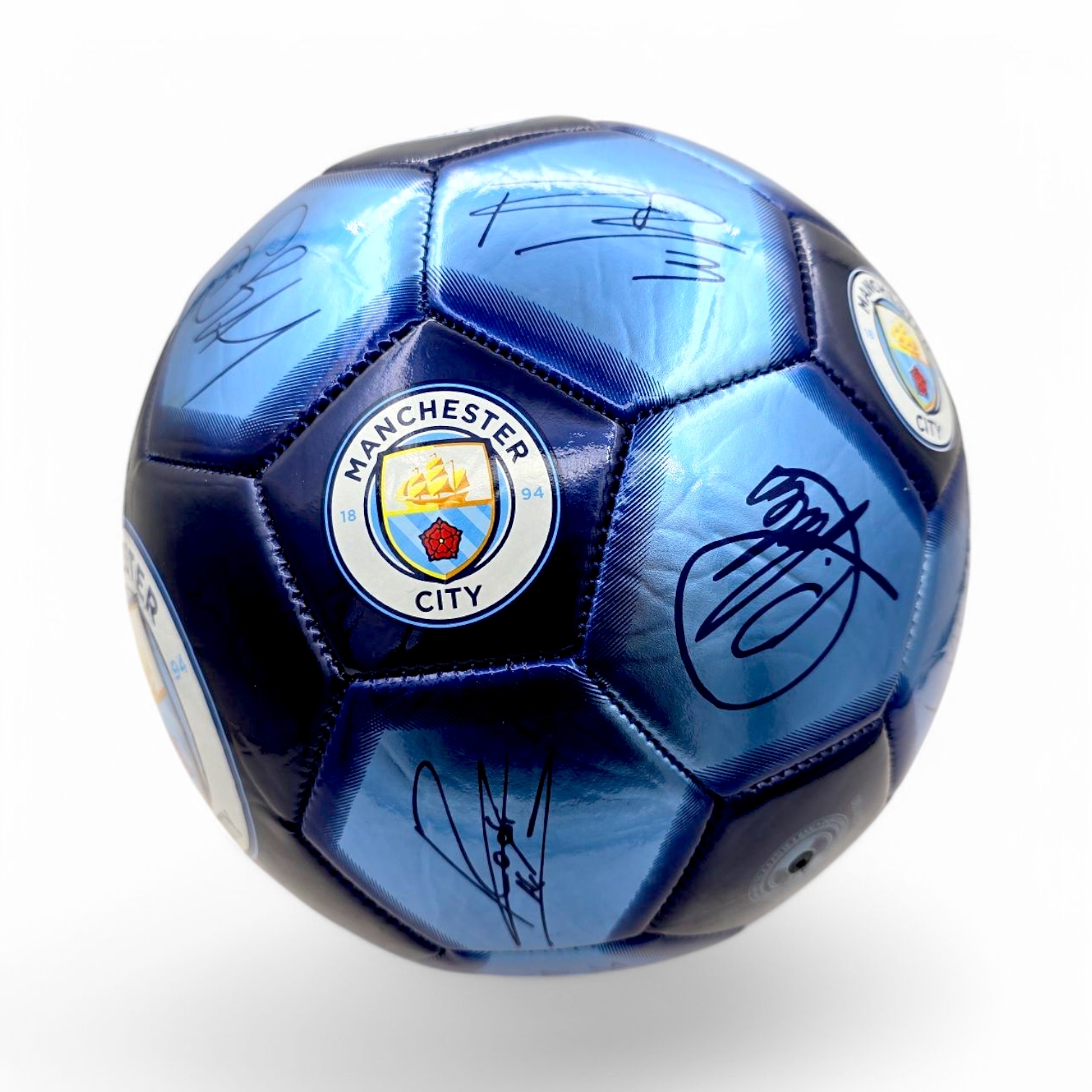 曼城深淺藍色球星簽名5號足球