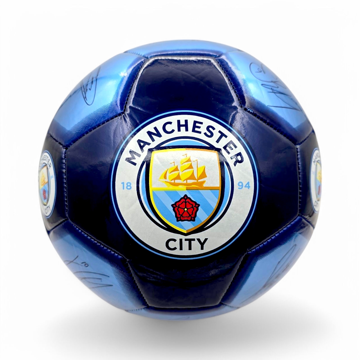 曼城深淺藍色球星簽名5號足球