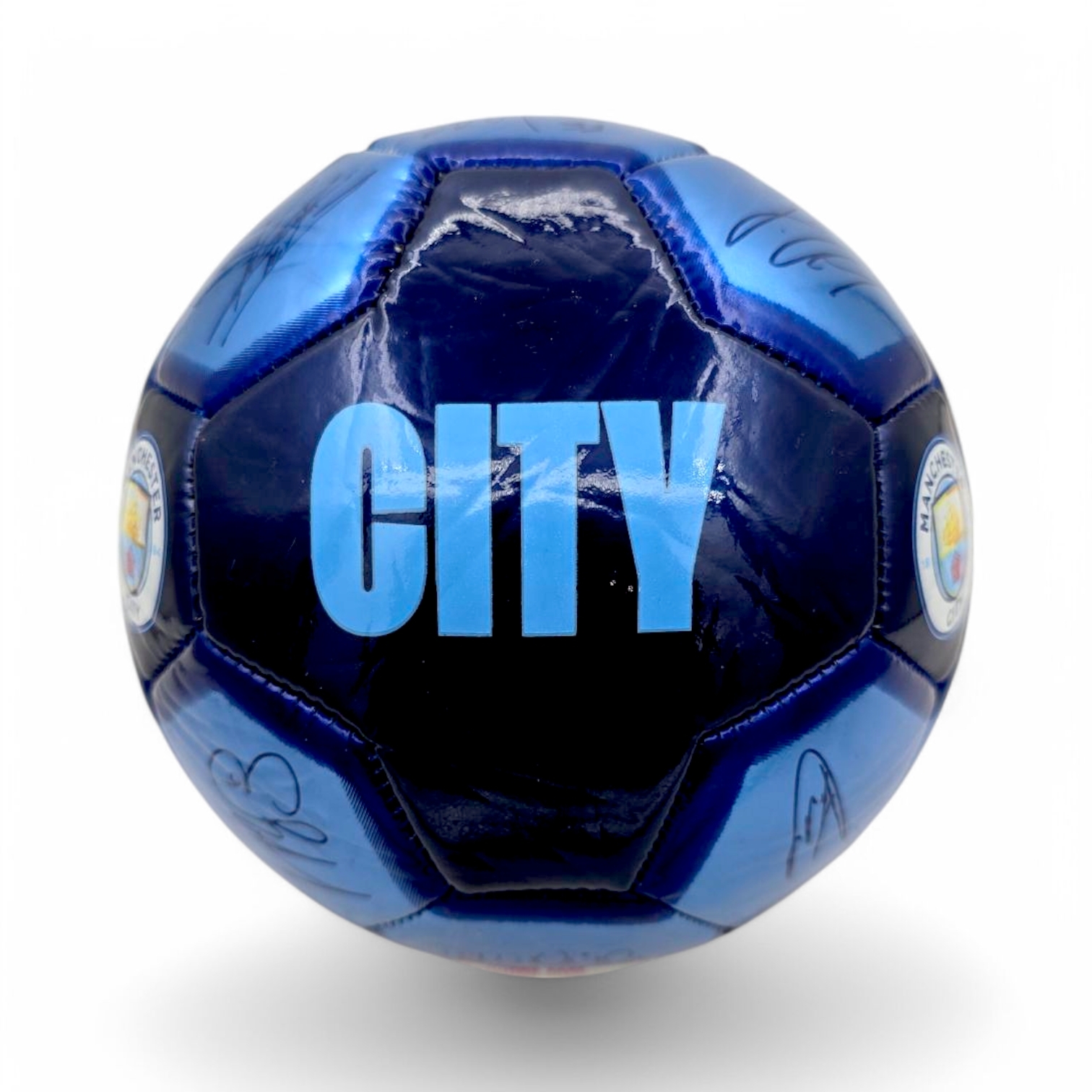 曼城深淺藍色球星簽名1號足球