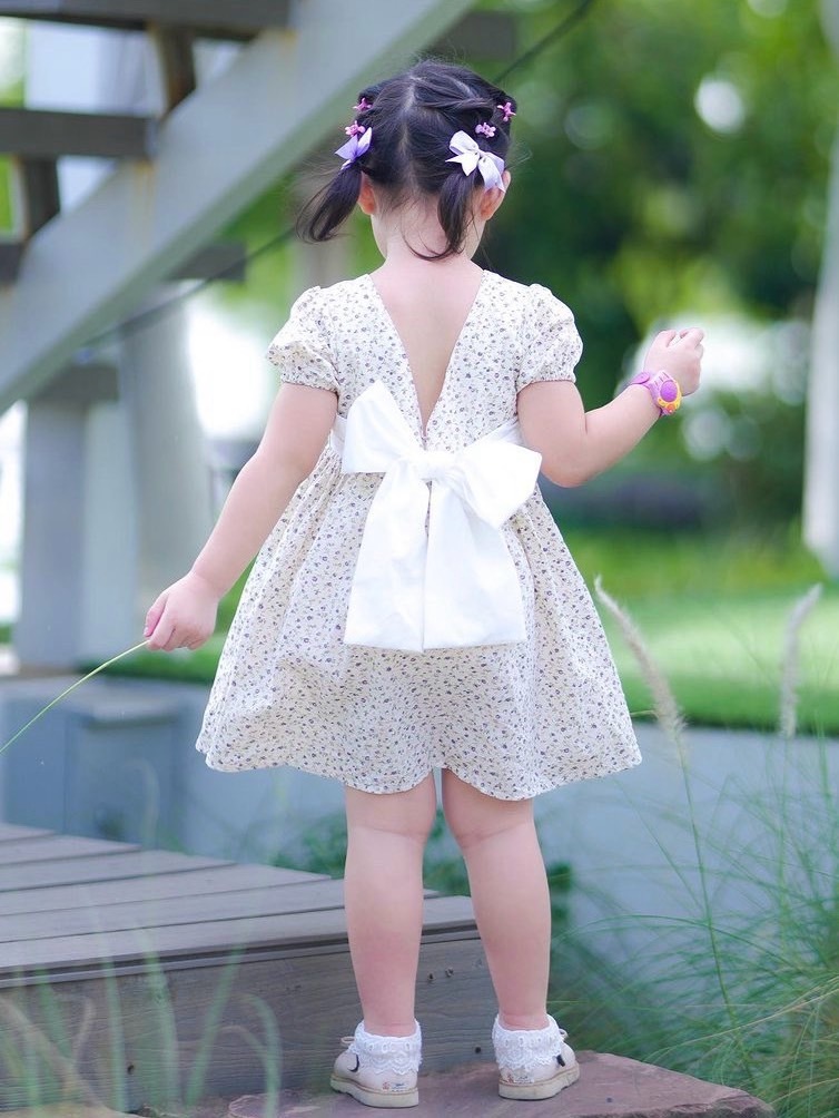 泰國-小碎花蝴蝶結親子洋裝-小童洋裝