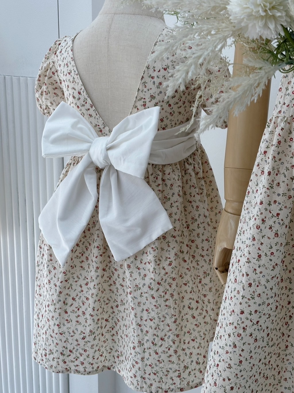 泰國-小碎花蝴蝶結親子洋裝-小童洋裝