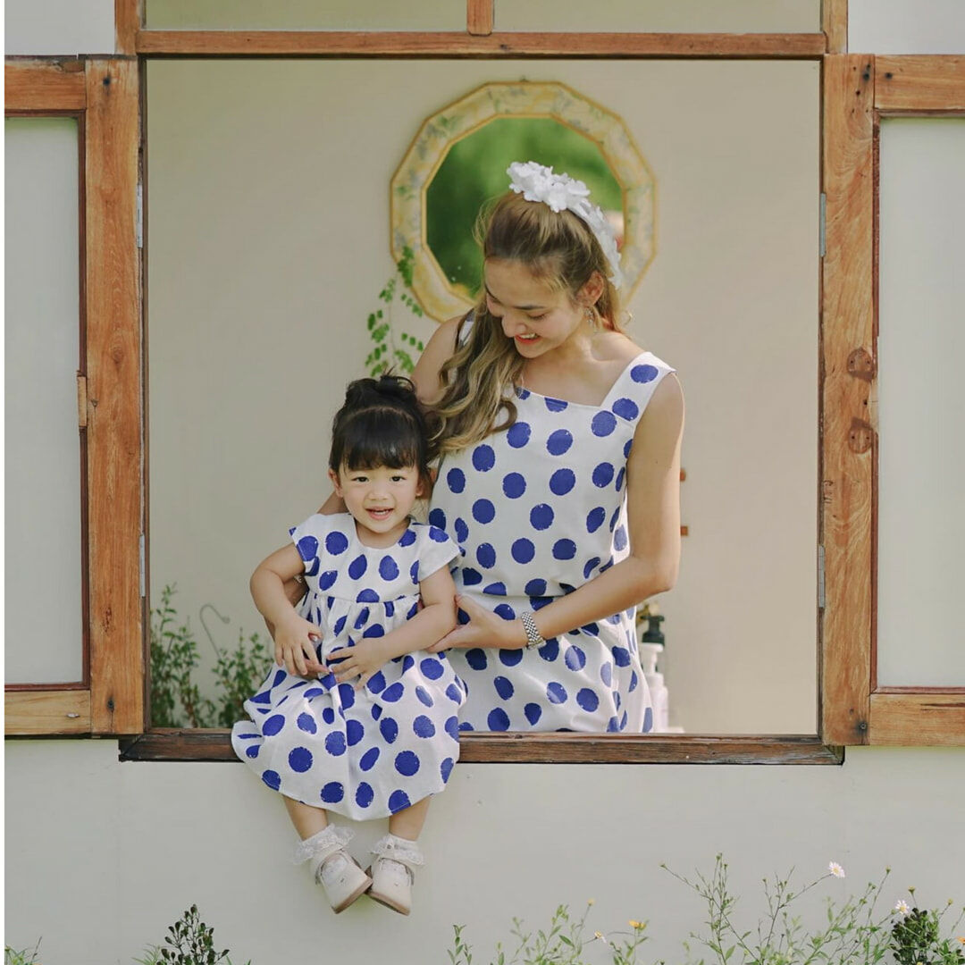 泰國-藍點點休閒親子洋裝-MOM